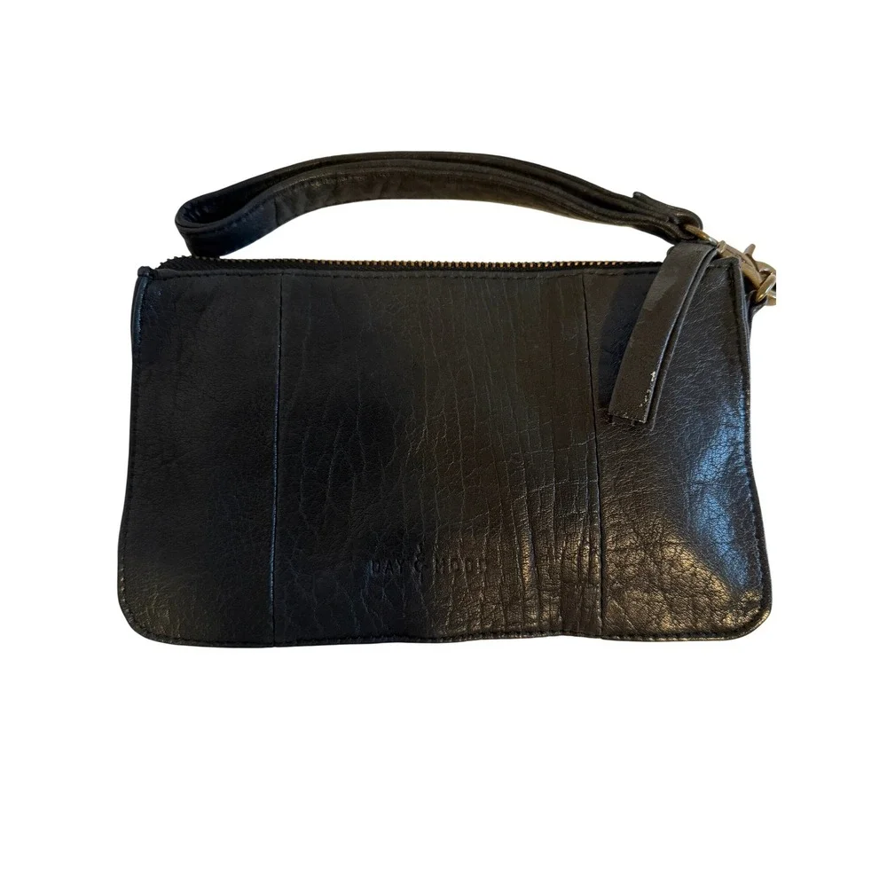 Anthropologie Day & Mood Soft Leather Wristlet Clutch Solid Black Zipper Pockets